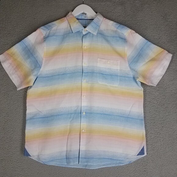 Tommy Bahama Linen Blend Shirt Adult Large Striped Beach Travel Button Up Men's - Picture 1 of 11